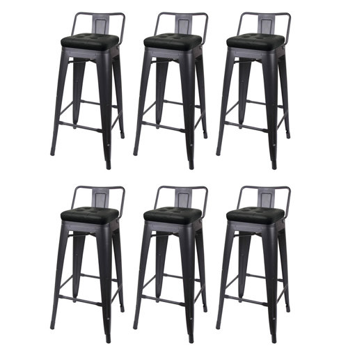 Latitude Run® 30Inch Black Seat Black Metal Bar Stool, set of 6 Wayfair